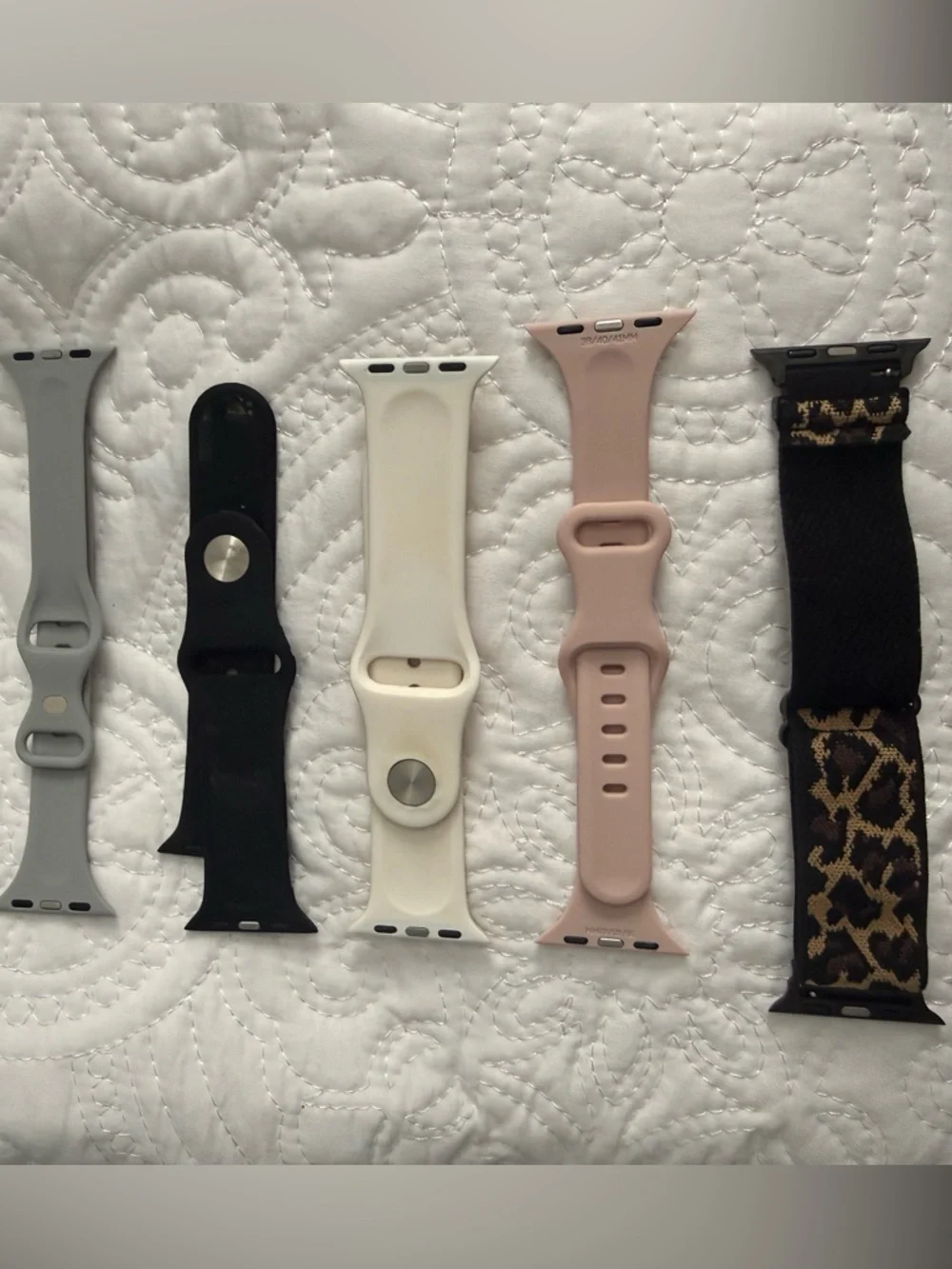 Assorted Apple Watch Bands - Gray, Black, Leopard, Pink